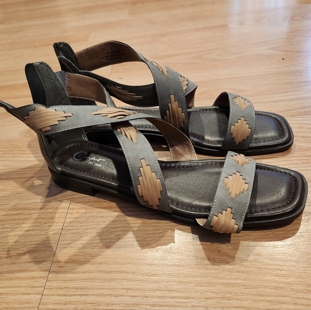 Cato square toe aztec ankle strap sandals 11W